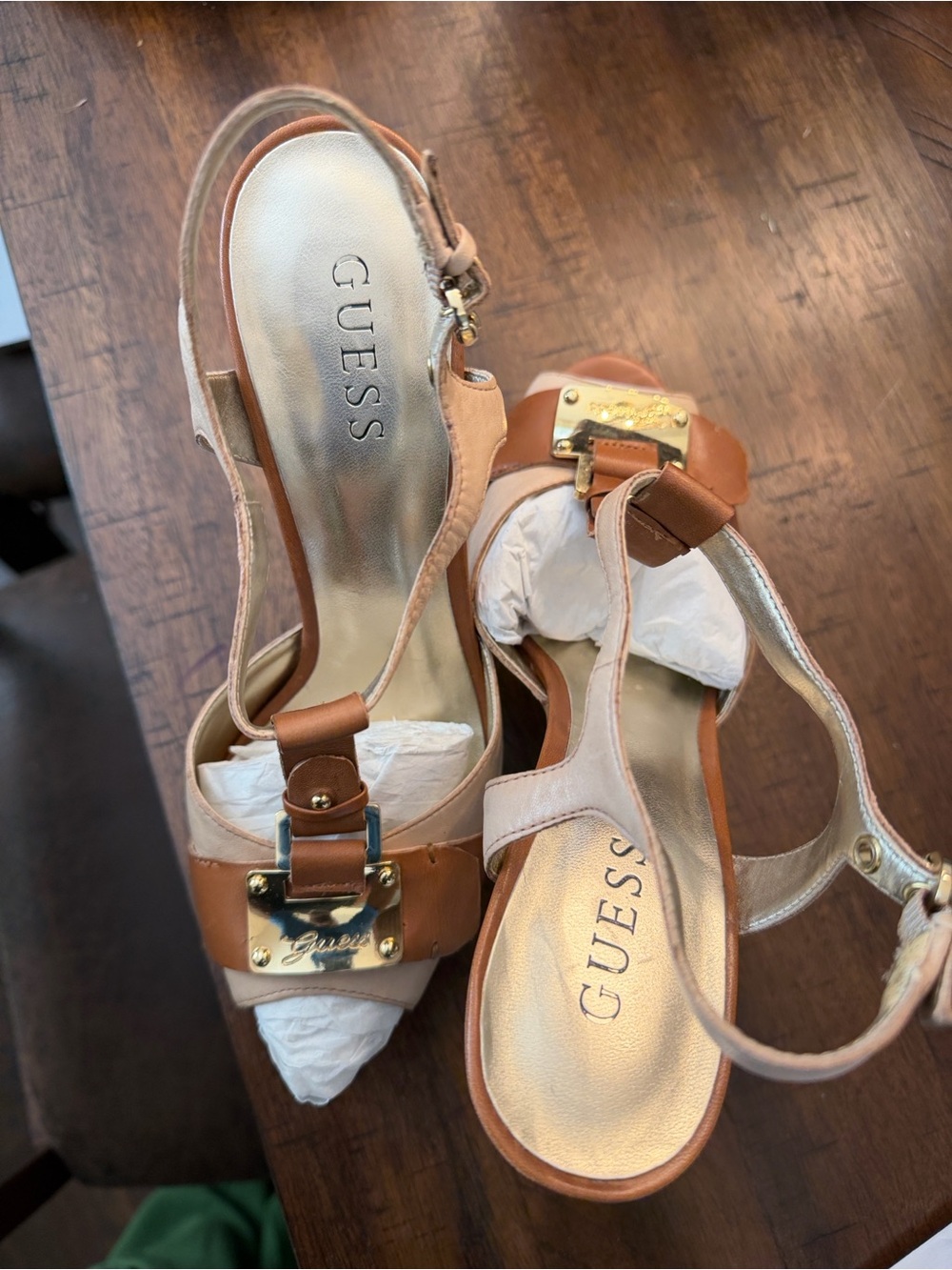 New York & Company Two-Tone Beige and Tan Gabrielle Sandals
